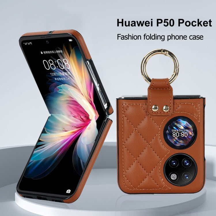 For Huawei P50 Pocket Rhombic Microfiber Folding Phone Case with Ring(Brown)