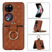 For Huawei P50 Pocket Rhombic Microfiber Folding Phone Case with Ring(Brown)