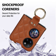 For Huawei P50 Pocket Rhombic Microfiber Folding Phone Case with Ring(Brown)