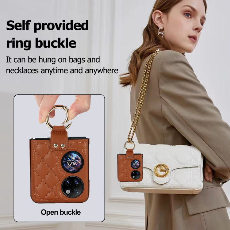 For Huawei P50 Pocket Rhombic Microfiber Folding Phone Case with Ring(Brown)