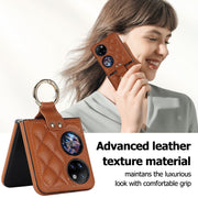 For Huawei P50 Pocket Rhombic Microfiber Folding Phone Case with Ring(Brown)