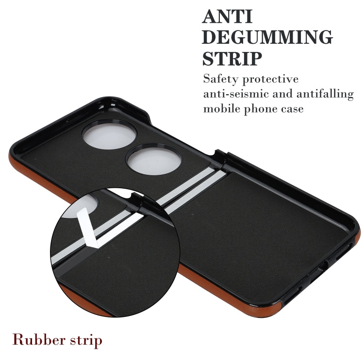 For Huawei P50 Pocket Rhombic Microfiber Folding Phone Case with Ring(Brown)