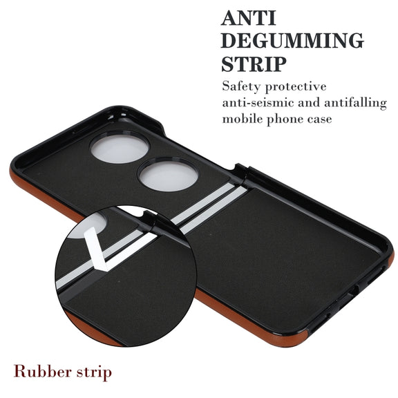 For Huawei P50 Pocket Rhombic Microfiber Folding Phone Case with Ring(Brown)