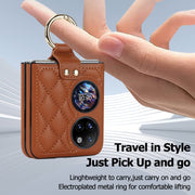 For Huawei P50 Pocket Rhombic Microfiber Folding Phone Case with Ring(Brown)