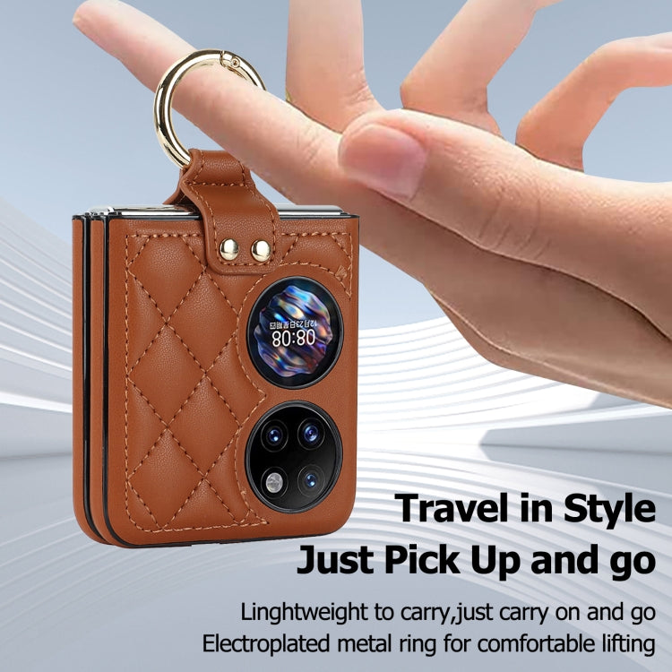 For Huawei P50 Pocket Rhombic Microfiber Folding Phone Case with Ring(Brown)
