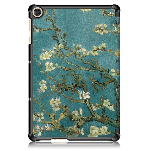 For Honor Pad 7 10.1inch/X8/X8 Lite Custer Painted Painted 3-folding Holder Tablet PC Leather Case(Apricot Blossom)