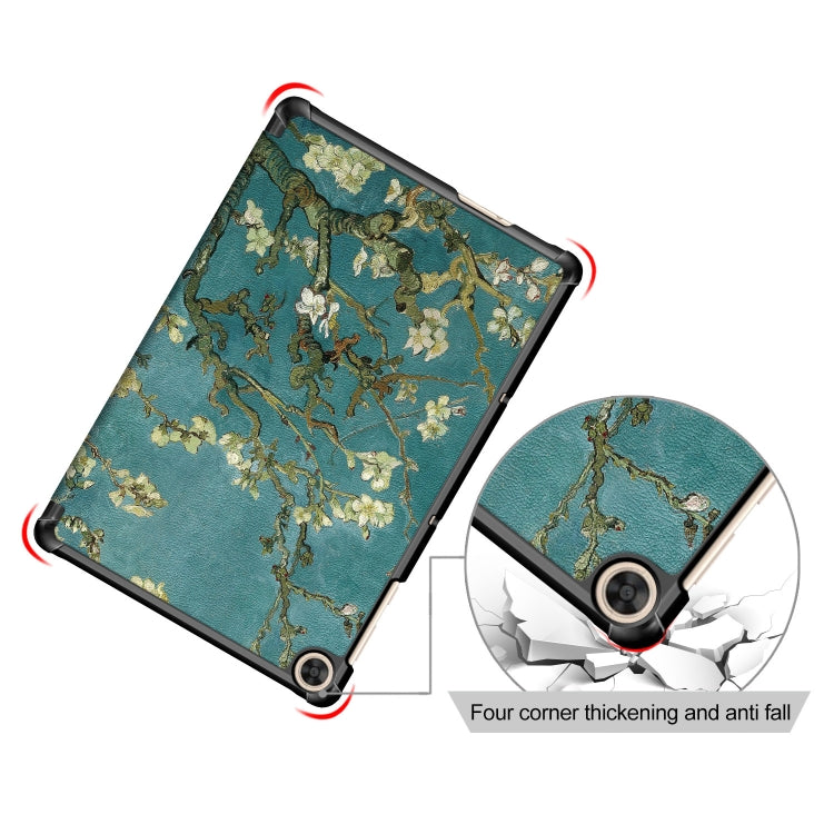 For Honor Pad 7 10.1inch/X8/X8 Lite Custer Painted Painted 3-folding Holder Tablet PC Leather Case(Apricot Blossom)