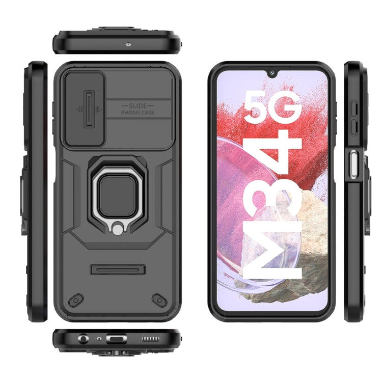 For Samsung Galaxy M34 5G India Sliding Camshield TPU + PC Shockproof Phone Case with Holder(Black)