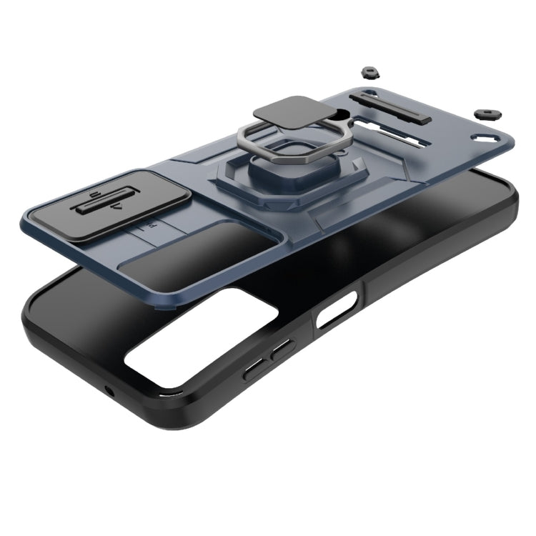 For Samsung Galaxy M34 5G India Sliding Camshield TPU + PC Shockproof Phone Case with Holder(Black)