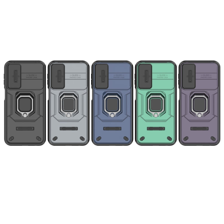 For Samsung Galaxy M34 5G India Sliding Camshield TPU + PC Shockproof Phone Case with Holder(Black)