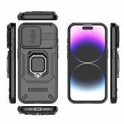 For iPhone 15 Pro Sliding Camshield TPU + PC Shockproof Phone Case with Holder(Black)