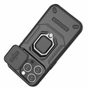 For iPhone 15 Pro Sliding Camshield TPU + PC Shockproof Phone Case with Holder(Black)