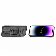For iPhone 15 Pro Sliding Camshield TPU + PC Shockproof Phone Case with Holder(Black)