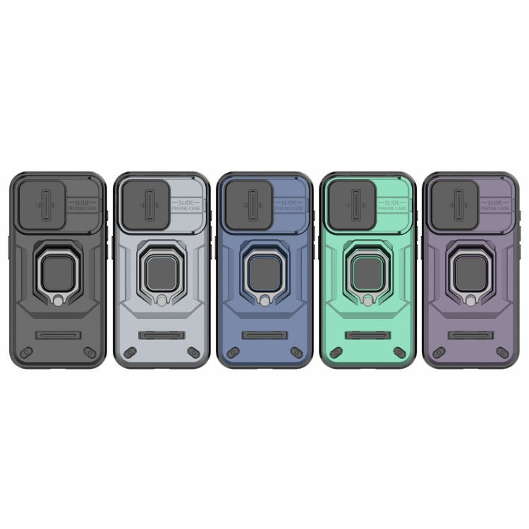 For iPhone 15 Pro Sliding Camshield TPU + PC Shockproof Phone Case with Holder(Black)