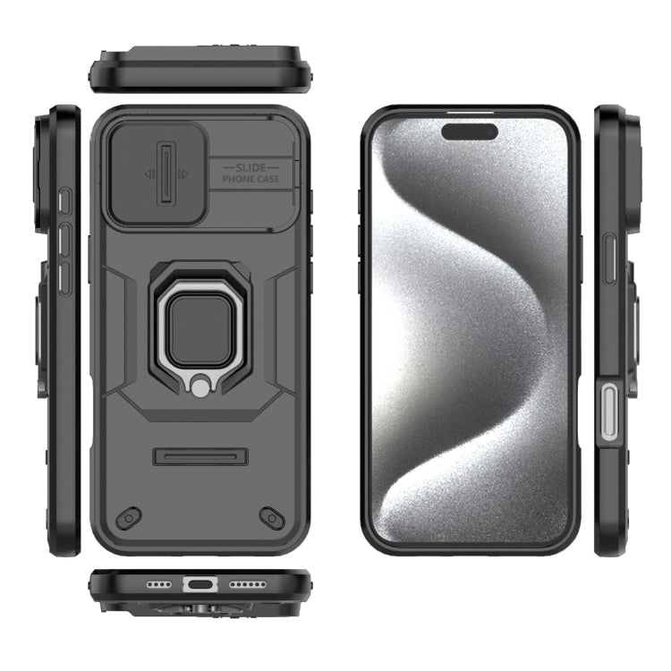 For iPhone 16 Pro Max Sliding Camshield TPU + PC Shockproof Phone Case with Holder(Black)