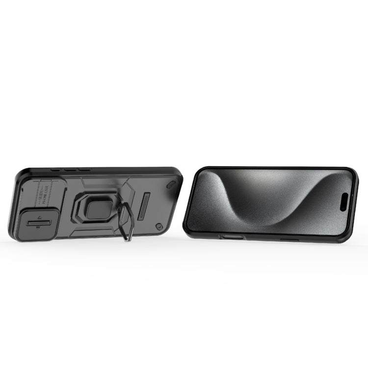 For iPhone 16 Pro Max Sliding Camshield TPU + PC Shockproof Phone Case with Holder(Black)