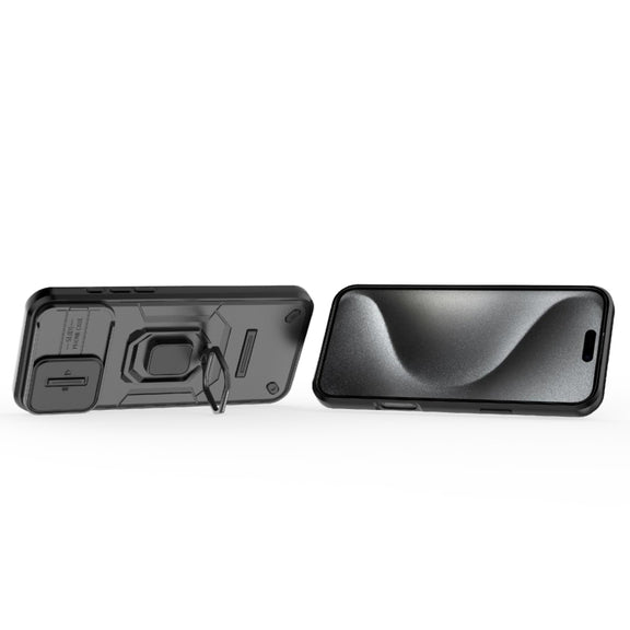 For iPhone 16 Pro Max Sliding Camshield TPU + PC Shockproof Phone Case with Holder(Black)