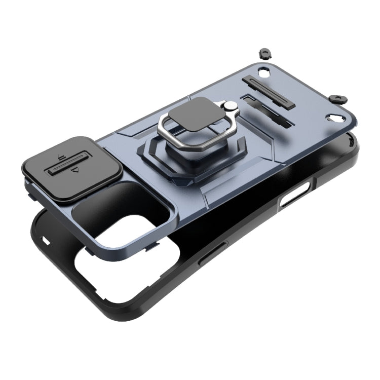 For iPhone 16 Pro Max Sliding Camshield TPU + PC Shockproof Phone Case with Holder(Black)