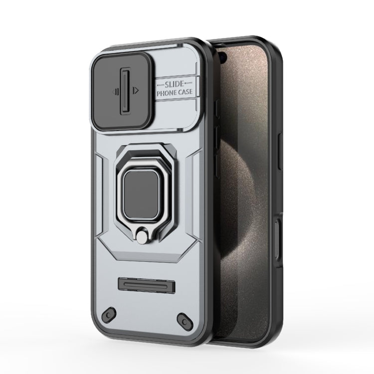 For iPhone 16 Pro Sliding Camshield TPU + PC Shockproof Phone Case with Holder(Grey)