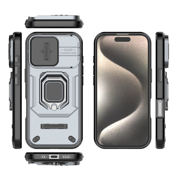 For iPhone 16 Pro Sliding Camshield TPU + PC Shockproof Phone Case with Holder(Grey)
