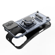 For iPhone 16 Pro Sliding Camshield TPU + PC Shockproof Phone Case with Holder(Grey)