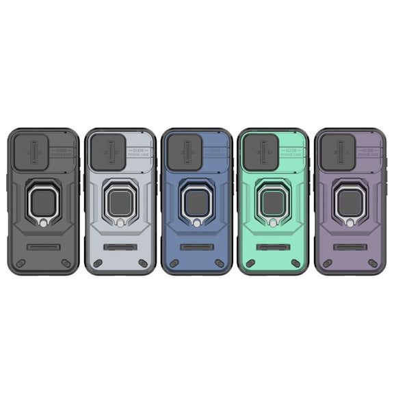 For iPhone 16 Pro Sliding Camshield TPU + PC Shockproof Phone Case with Holder(Grey)