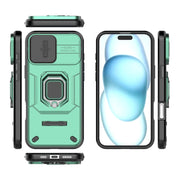 For iPhone 16 Plus Sliding Camshield TPU + PC Shockproof Phone Case with Holder(Green)