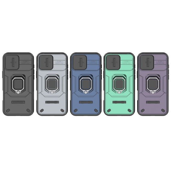 For iPhone 16 Plus Sliding Camshield TPU + PC Shockproof Phone Case with Holder(Green)