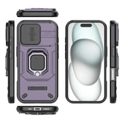 For iPhone 16 Sliding Camshield TPU + PC Shockproof Phone Case with Holder(Purple)