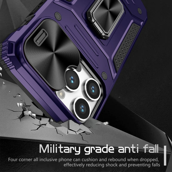 For iPhone 14 Pro Camshield Robot TPU Hybrid PC Phone Case(Purple)