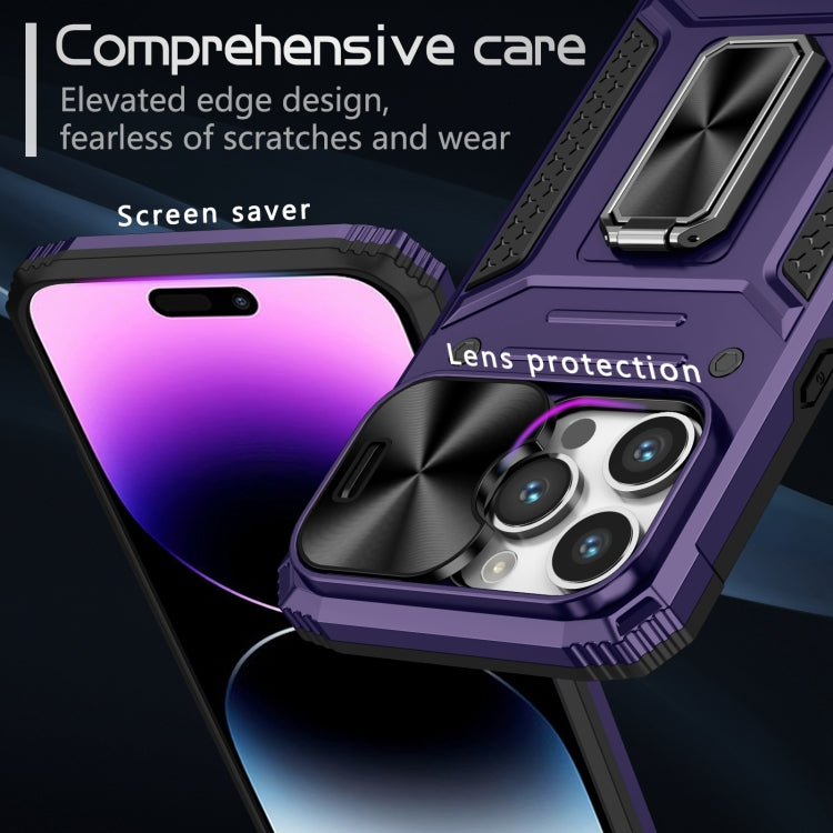 For iPhone 14 Pro Camshield Robot TPU Hybrid PC Phone Case(Purple)