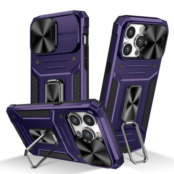 For iPhone 14 Pro Camshield Robot TPU Hybrid PC Phone Case(Purple)