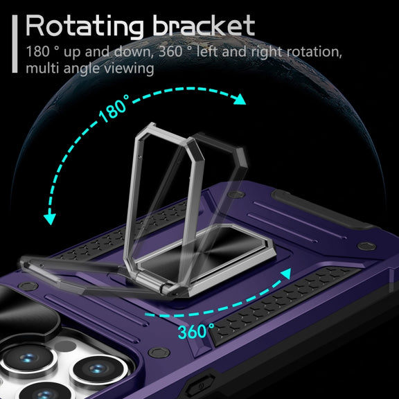 For iPhone 14 Pro Camshield Robot TPU Hybrid PC Phone Case(Purple)