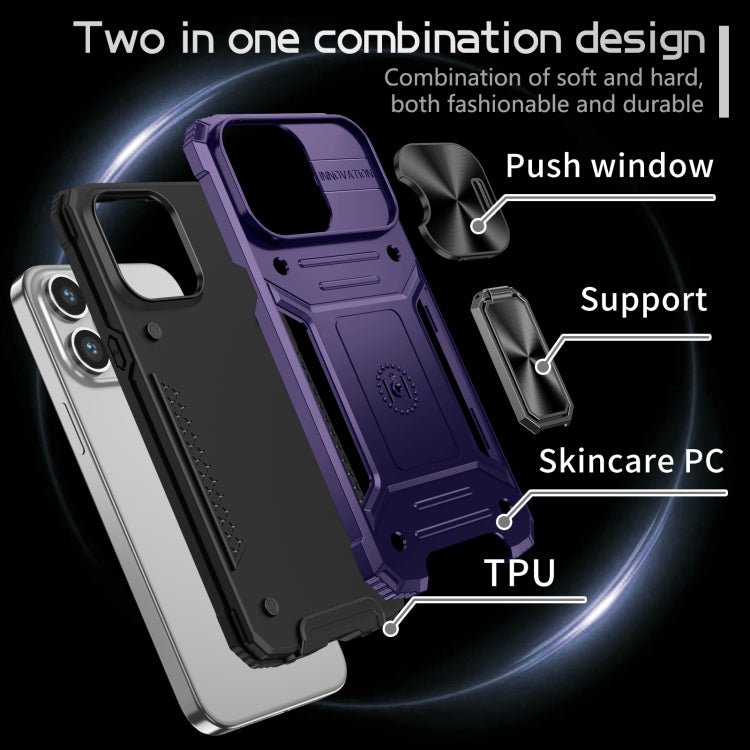 For iPhone 14 Pro Camshield Robot TPU Hybrid PC Phone Case(Purple)