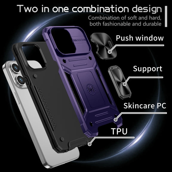 For iPhone 14 Pro Camshield Robot TPU Hybrid PC Phone Case(Purple)