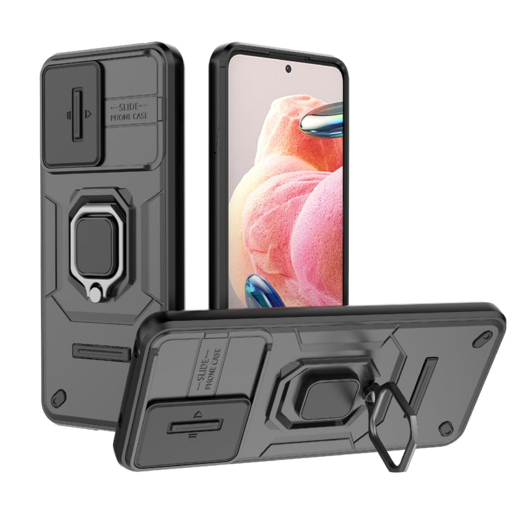 For Xiaomi Redmi Note 12 4G Global Sliding Camshield TPU + PC Shockproof Phone Case with Holder(Black)