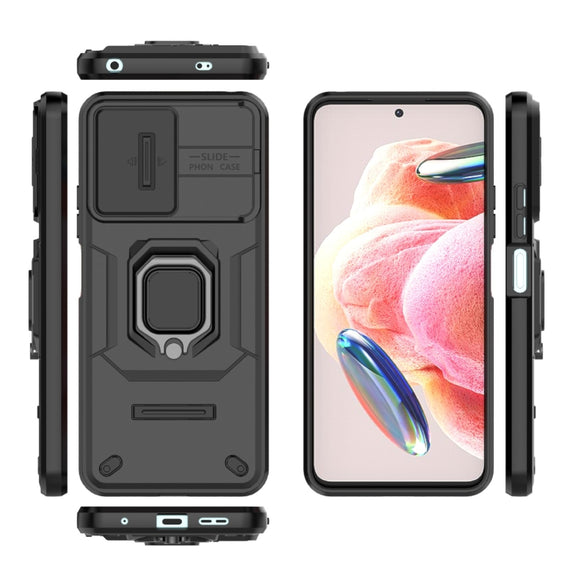 For Xiaomi Redmi Note 12 4G Global Sliding Camshield TPU + PC Shockproof Phone Case with Holder(Black)
