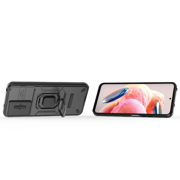 For Xiaomi Redmi Note 12 4G Global Sliding Camshield TPU + PC Shockproof Phone Case with Holder(Black)