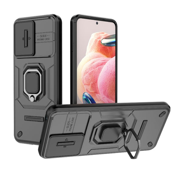 For Xiaomi Redmi Note 12 4G Global Sliding Camshield TPU + PC Shockproof Phone Case with Holder(Black)