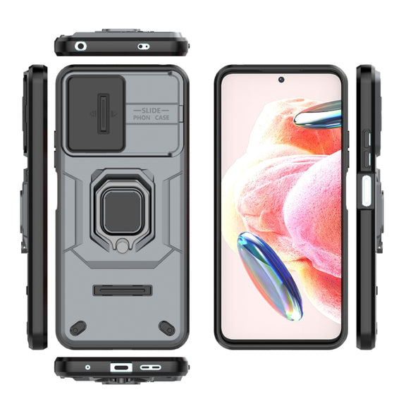 For Xiaomi Redmi Note 12 4G Global Sliding Camshield TPU + PC Shockproof Phone Case with Holder(Grey)