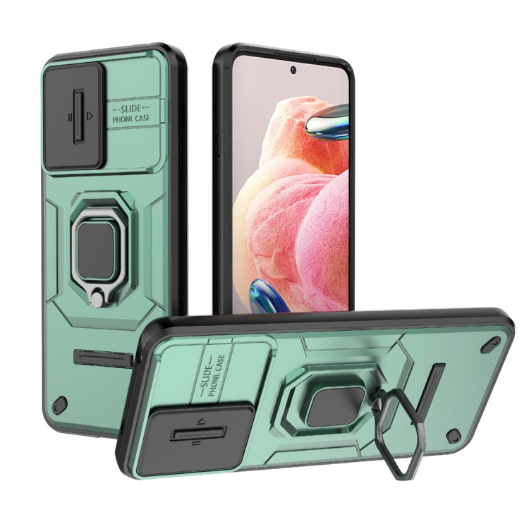 For Xiaomi Redmi Note 12 4G Global Sliding Camshield TPU + PC Shockproof Phone Case with Holder(Green)
