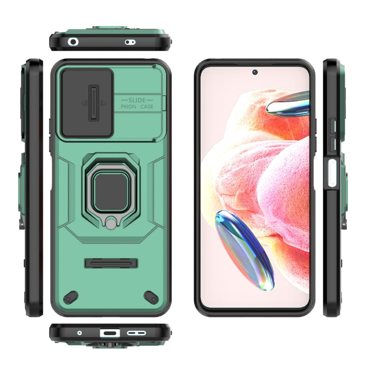 For Xiaomi Redmi Note 12 4G Global Sliding Camshield TPU + PC Shockproof Phone Case with Holder(Green)