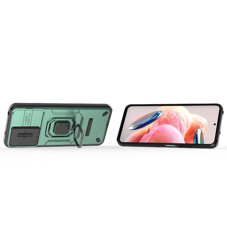 For Xiaomi Redmi Note 12 4G Global Sliding Camshield TPU + PC Shockproof Phone Case with Holder(Green)