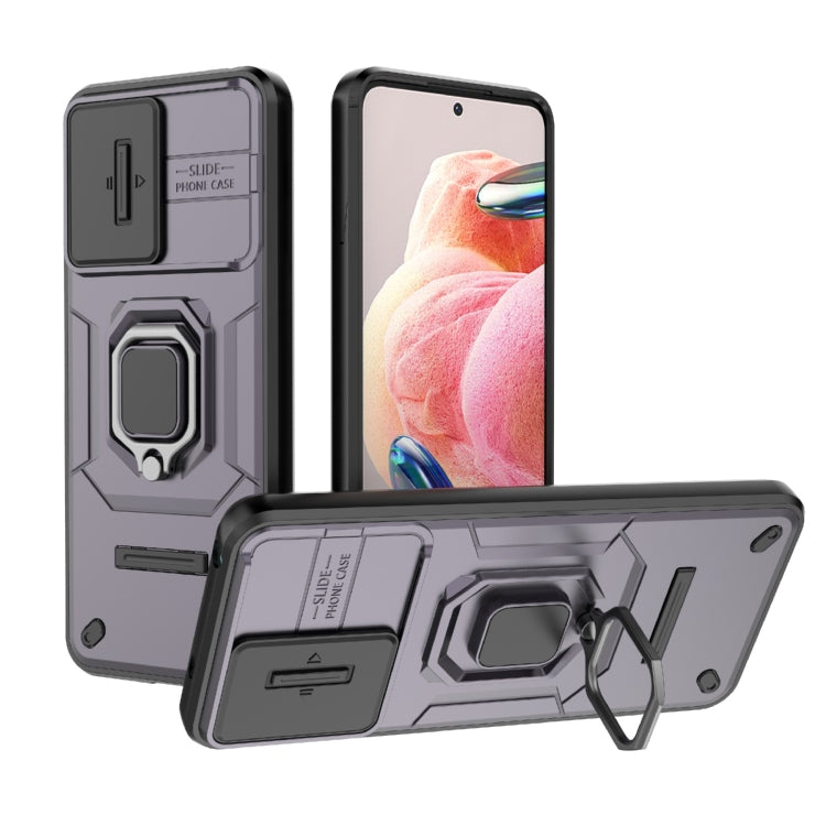 For Xiaomi Redmi Note 12 4G Global Sliding Camshield TPU + PC Shockproof Phone Case with Holder(Purple)