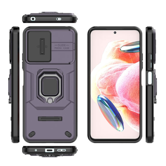 For Xiaomi Redmi Note 12 4G Global Sliding Camshield TPU + PC Shockproof Phone Case with Holder(Purple)