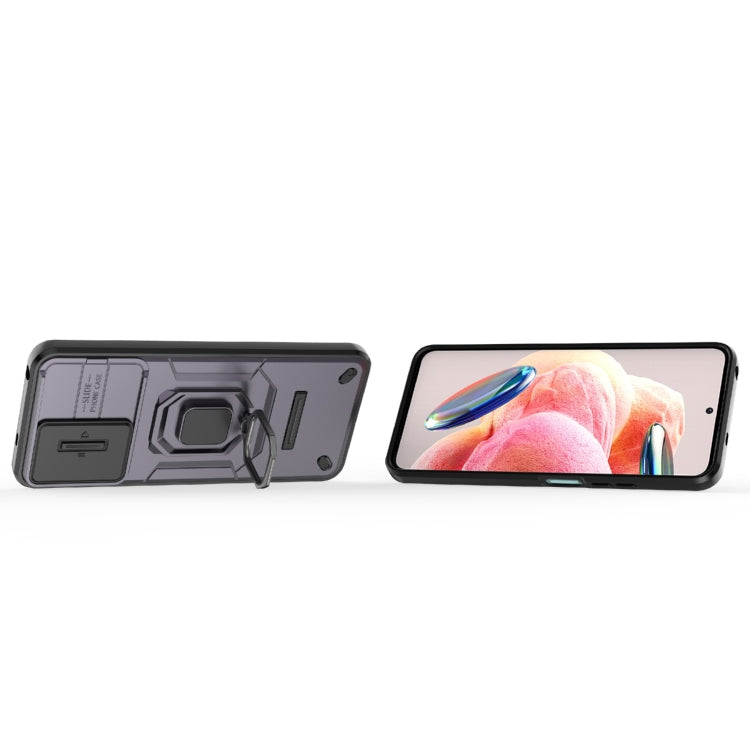 For Xiaomi Redmi Note 12 4G Global Sliding Camshield TPU + PC Shockproof Phone Case with Holder(Purple)