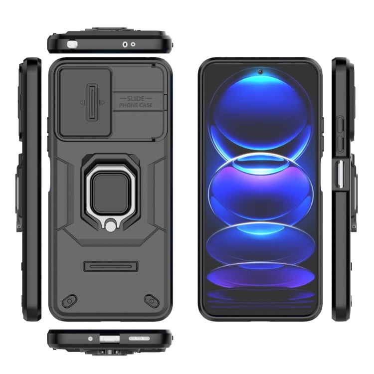 For Xiaomi Redmi Note 12 5G Global Sliding Camshield TPU + PC Shockproof Phone Case with Holder(Black)