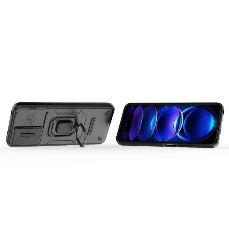 For Xiaomi Redmi Note 12 5G Global Sliding Camshield TPU + PC Shockproof Phone Case with Holder(Black)