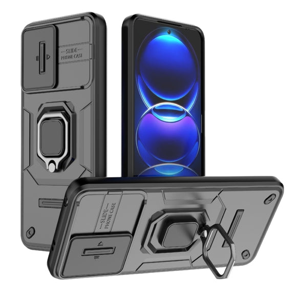 For Xiaomi Redmi Note 12 5G Global Sliding Camshield TPU + PC Shockproof Phone Case with Holder(Black)