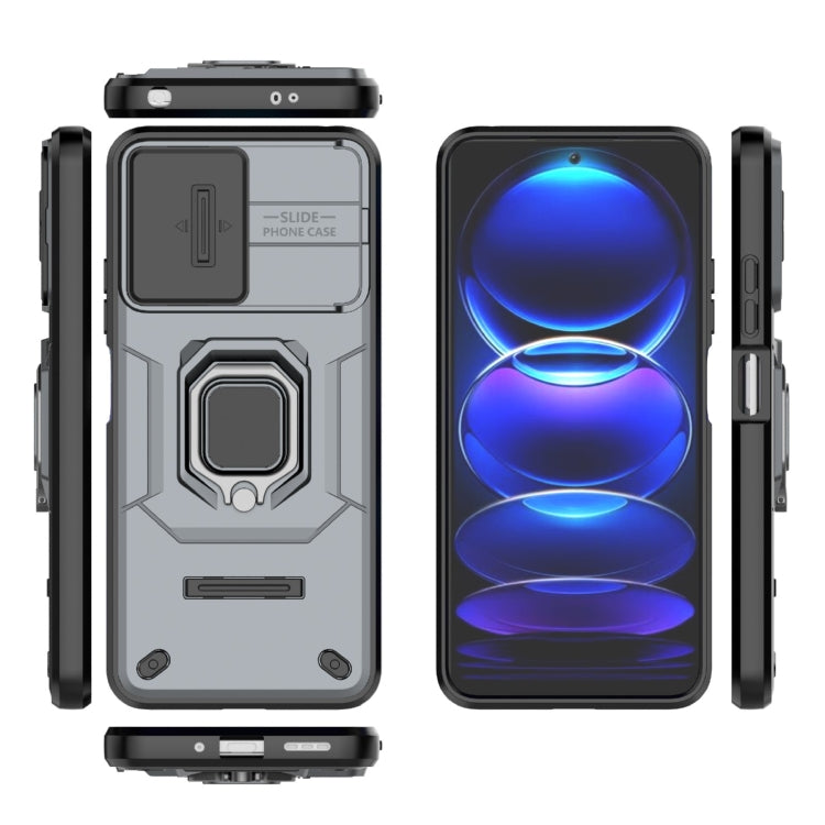 For Xiaomi Redmi Note 12 5G Global Sliding Camshield TPU + PC Shockproof Phone Case with Holder(Grey)
